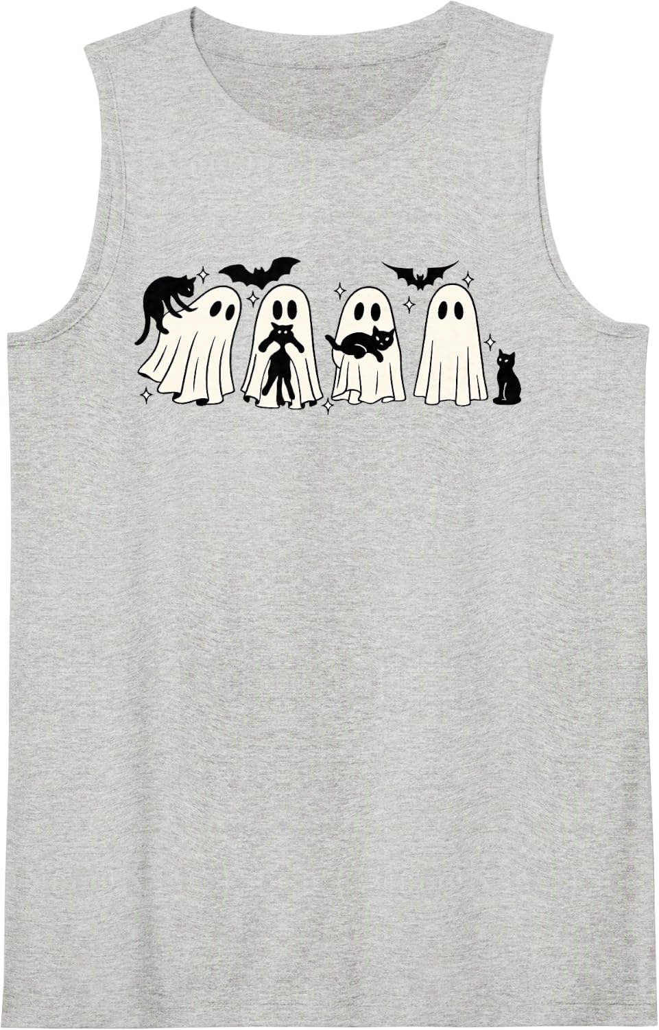 Funny Ghost Black Cat Spooky Season Trick Or Treat Halloween Sleeveless Tank Top - Heather Grey