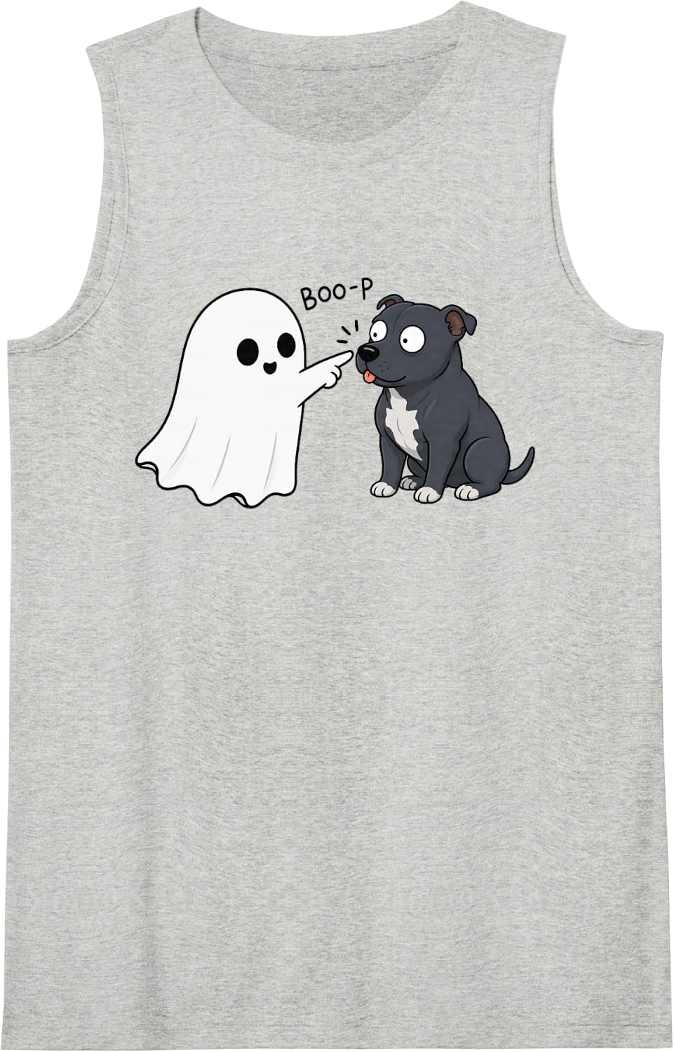 Cute Staffordshire Bull Terrier Dog Boop Ghost Halloween Tank Top - Heather Grey