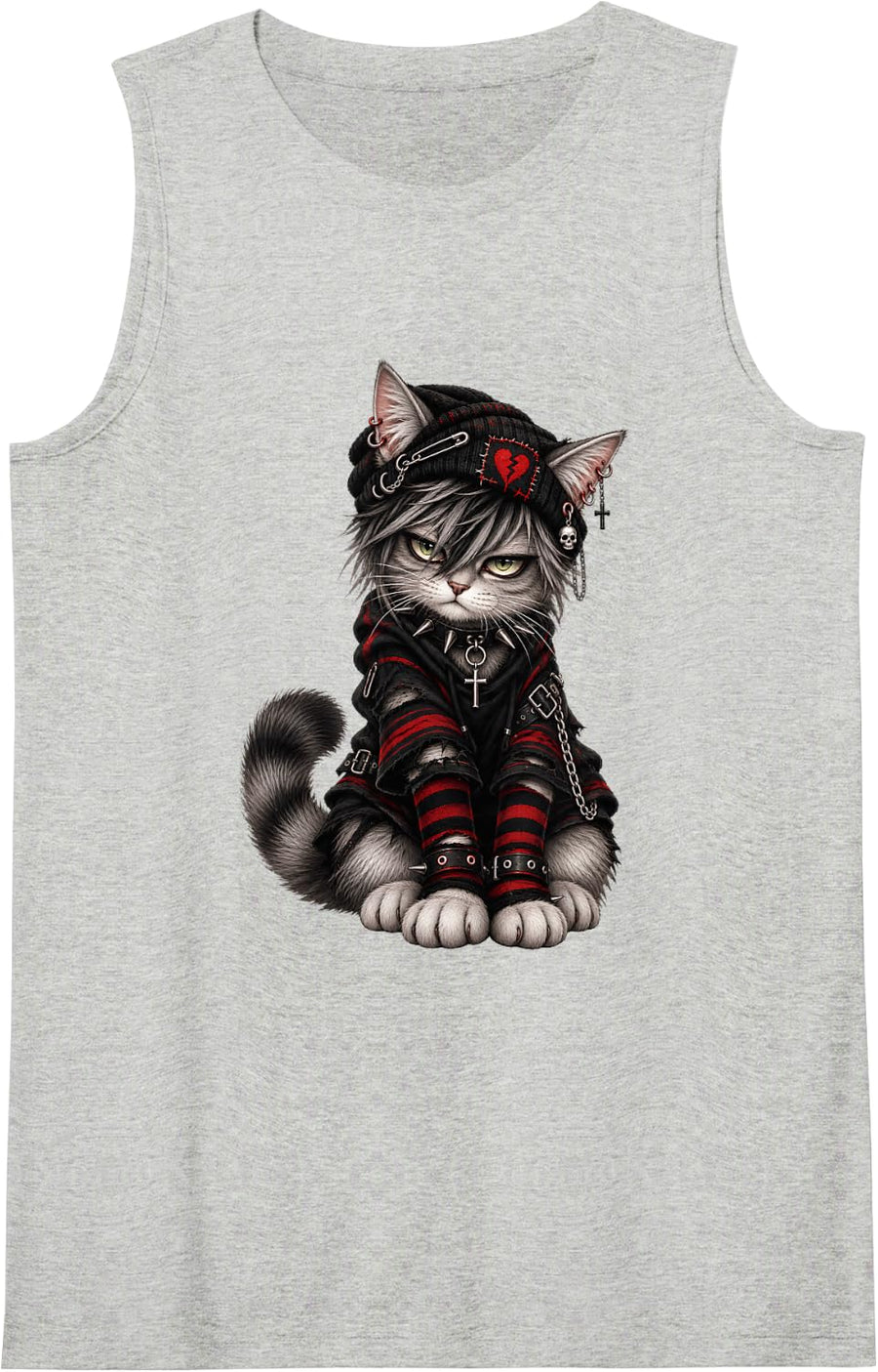 Women's Kitten Gothic Emo Aesthetic, Goth Cat Alternative Edgy Sleeveless Tank Top - Heather Grey