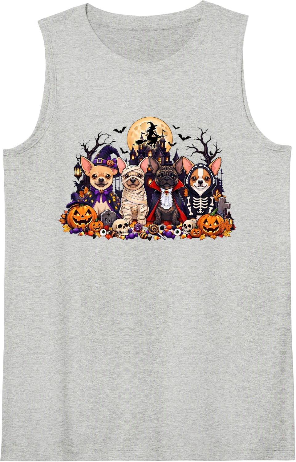 Cute Chihuahua Dog Dressed as Ghost Funny Halloween Sleeveless Tank Top - Heather Grey