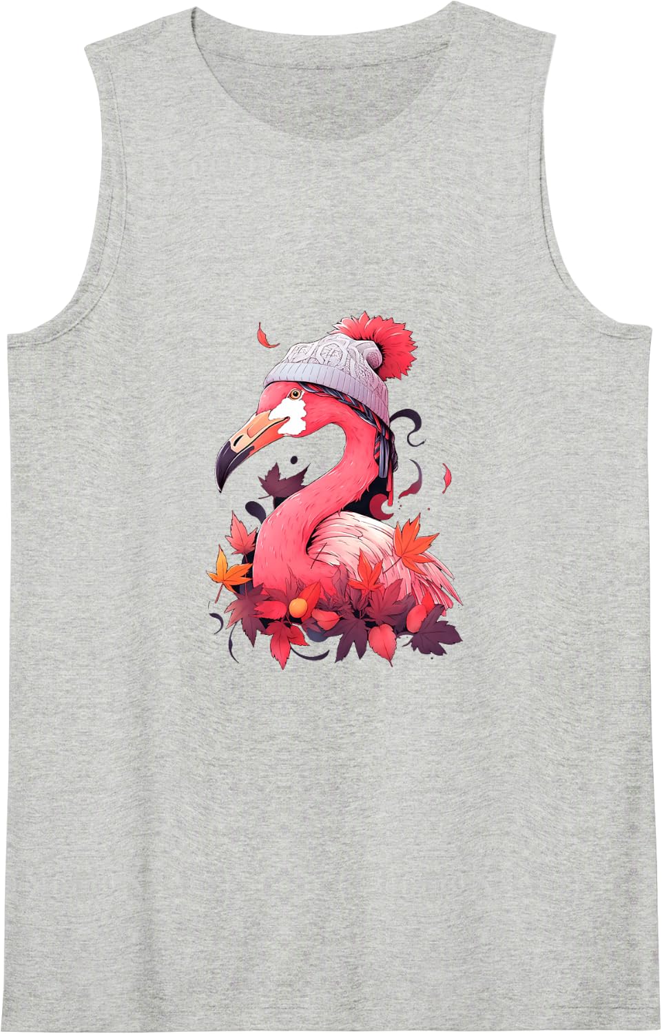 Flamingo Pink Bird Autumn Autumn Leaves Thanksgiving Sleeveless Tank Top - Heather Grey