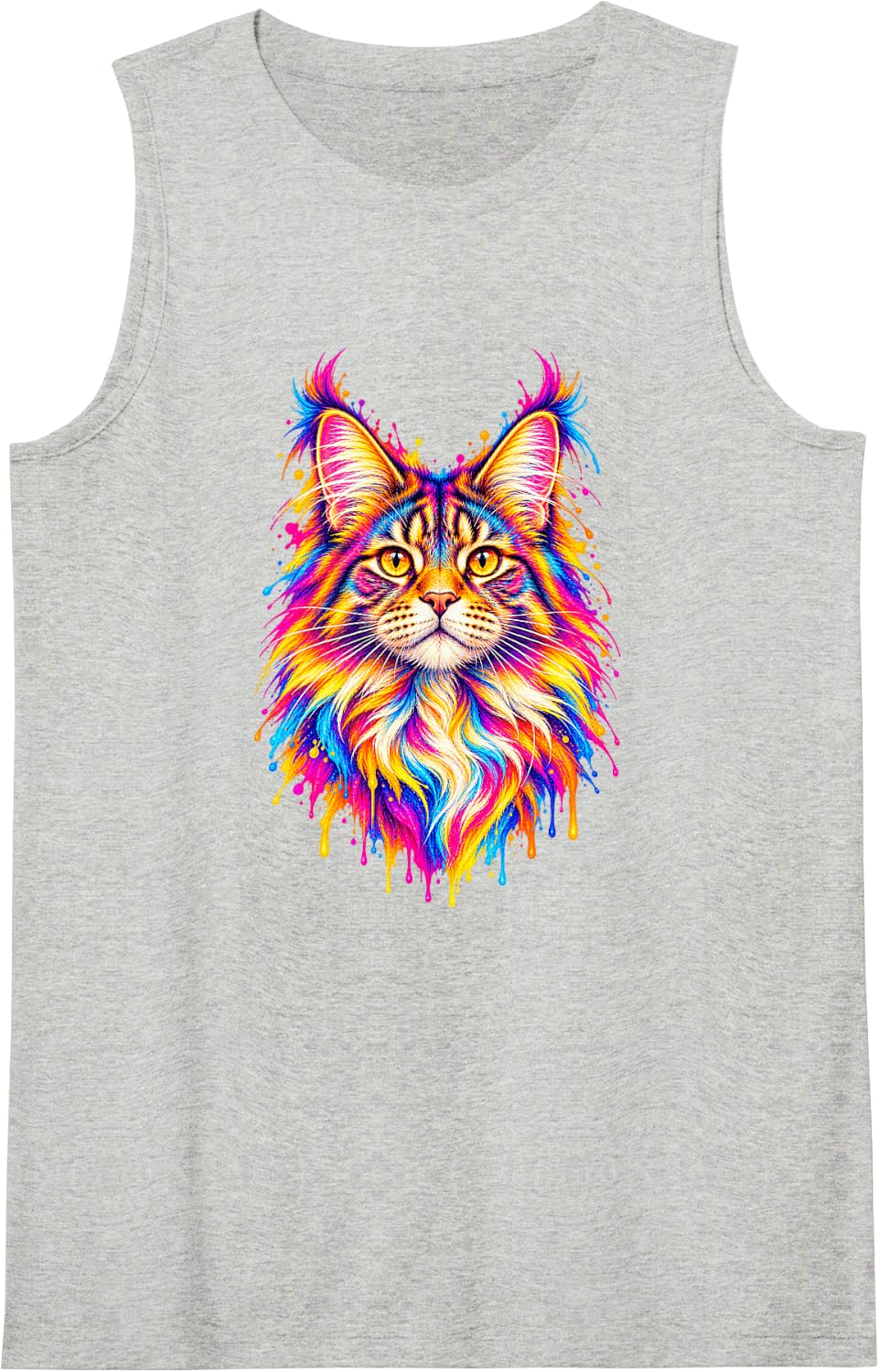 Maine Coon Cat Colorful Pop Art Paint Splash Sleeveless Tank Top - Heather Grey