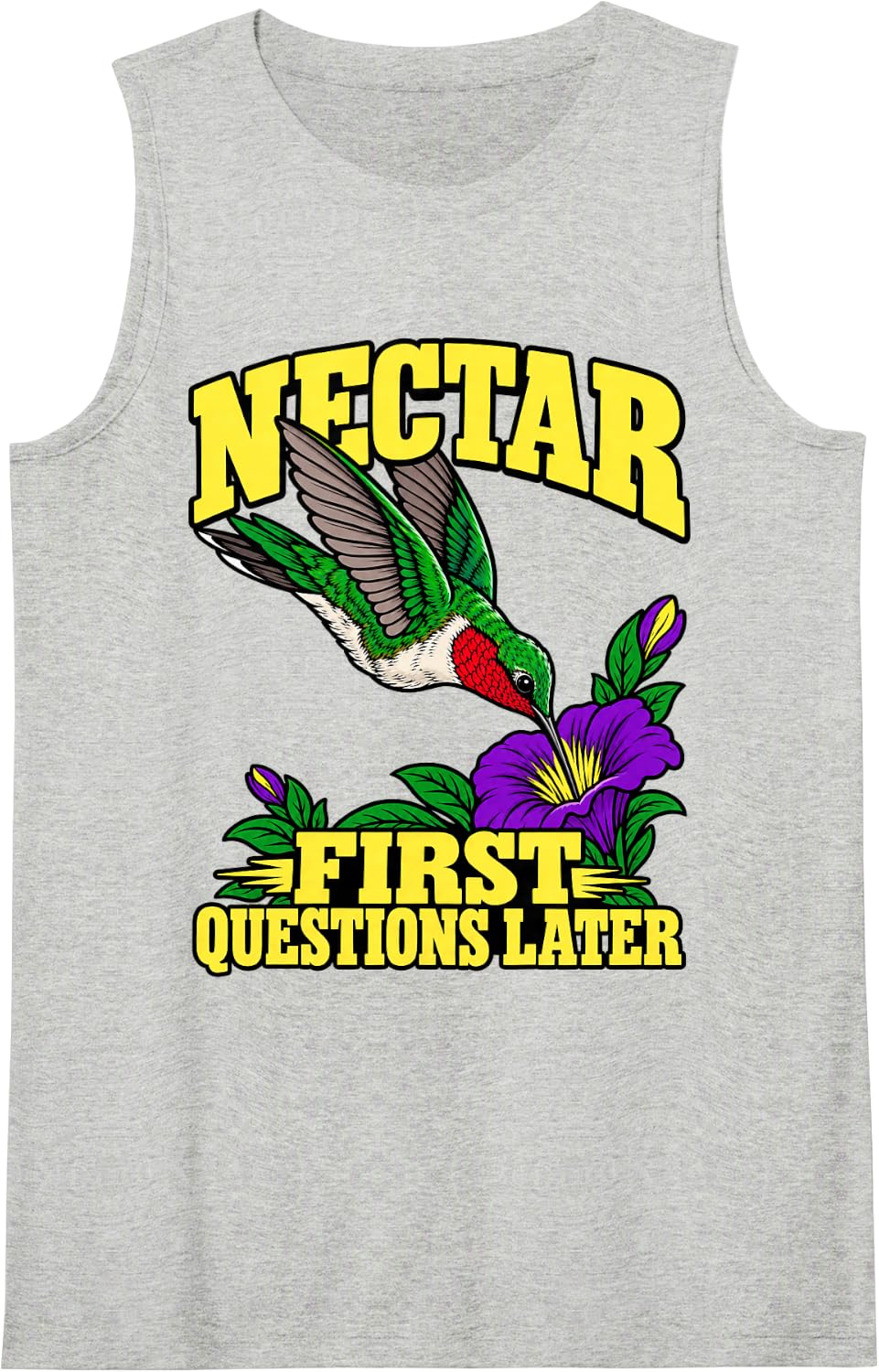 Hummingbird Nectar First Questions Later Nature Lover Sleeveless Tank Top - Heather Grey