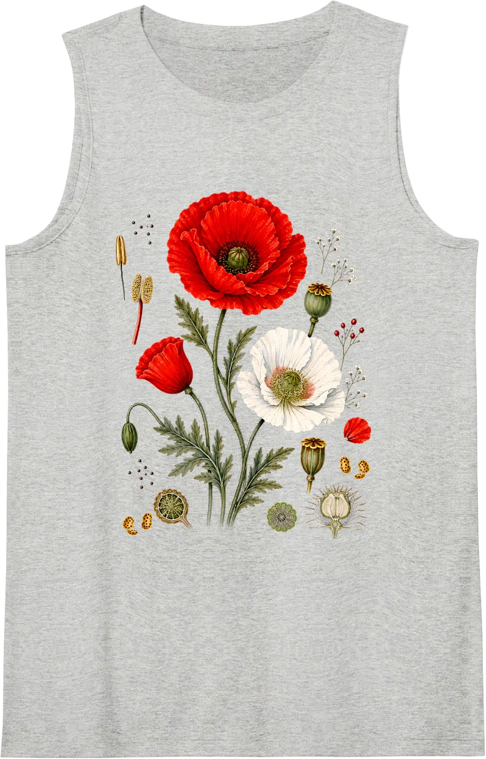 Red Poppy Botanical Poppies Red Poppy Tank Top - Heather Grey