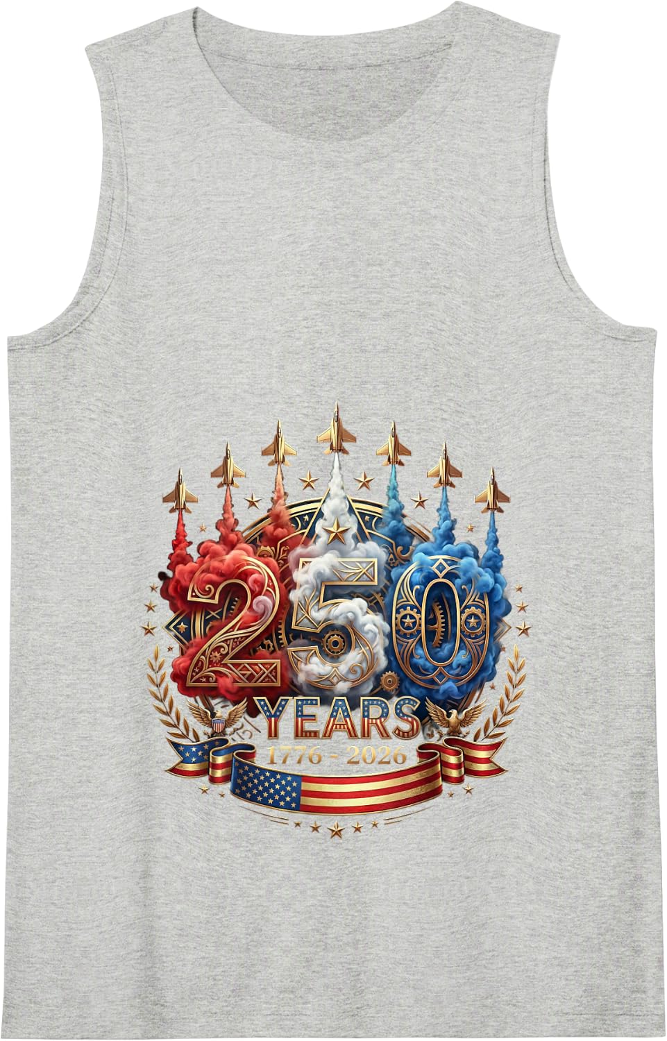 250 Years of Freedom 1776 Patriotic Independence Anniversary Tank Top - Heather Grey