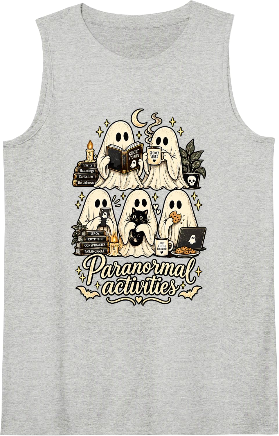 Paranormal Activities Cute Ghosts Spooky Humor Sleeveless Tank Top - Heather Grey