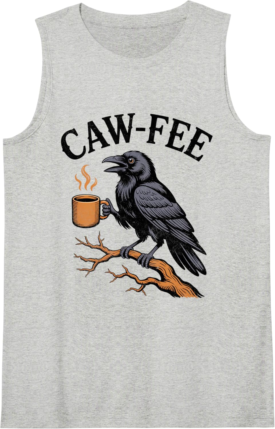 Caw-fee Funny Crow Blackbird Raven Caw Caffeine Coffee Lover Sleeveless Tank Top - Heather Grey