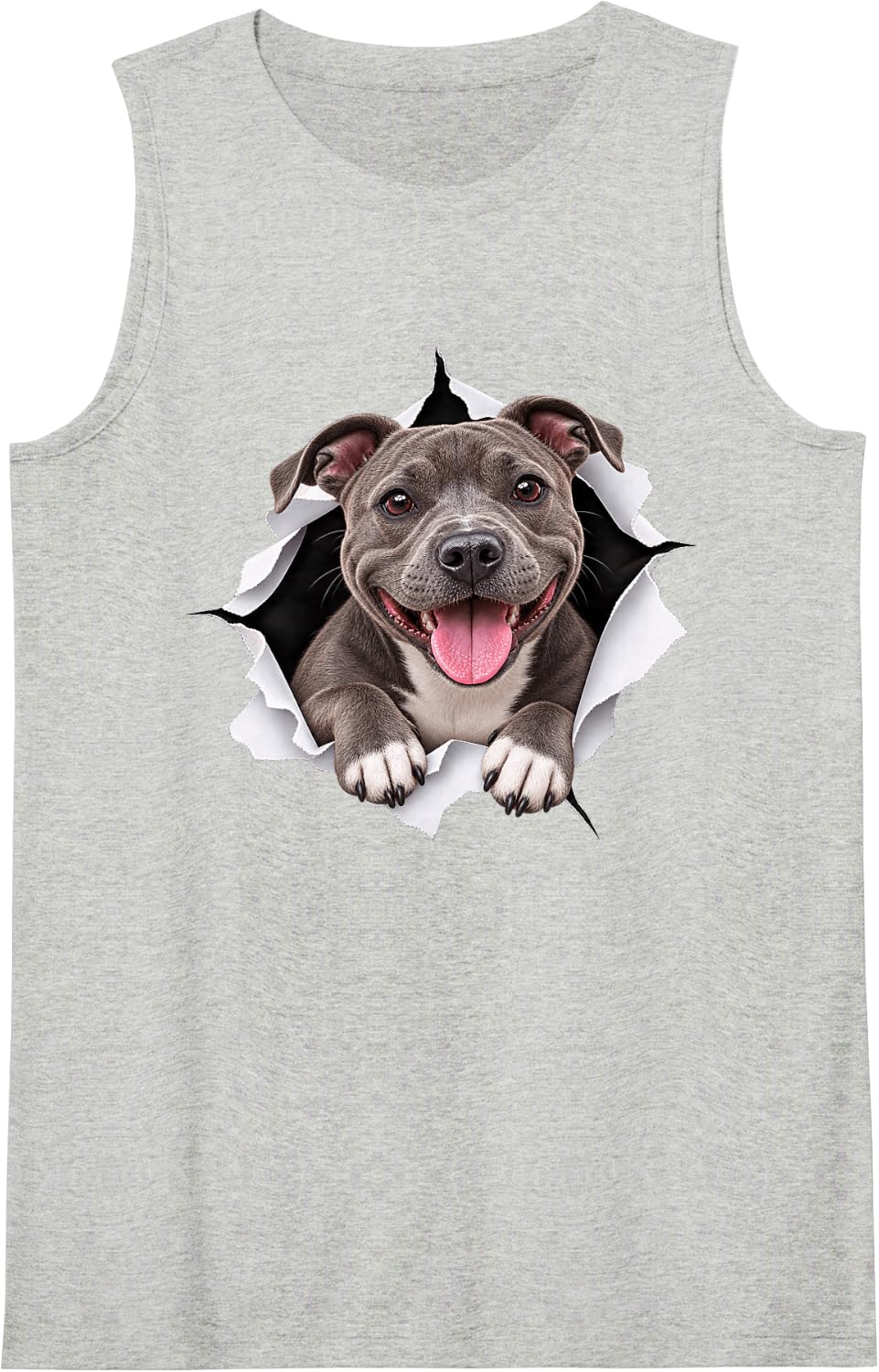 Funny Staffordshire Bull Terrier Peeking Cute Dog Lover Mom Sleeveless Tank Top - Heather Grey