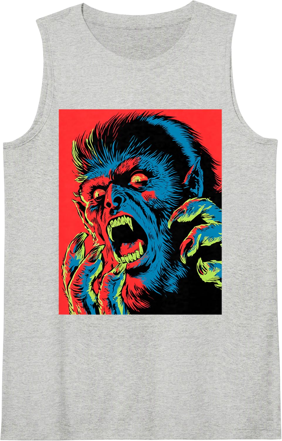 Pop Art Werewolf Sleeveless Tank Top - Heather Grey
