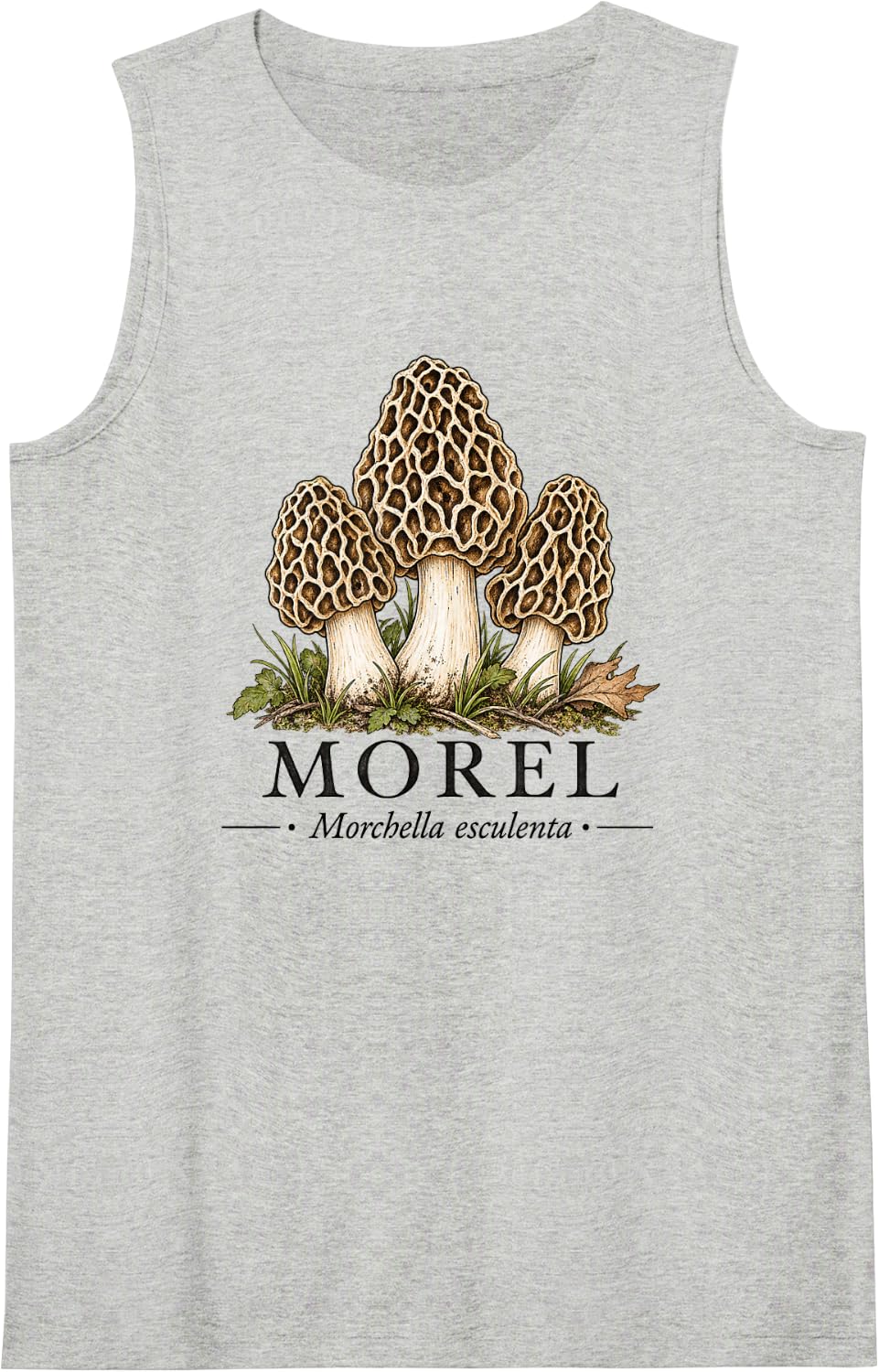 Vintage Morel Mushroom Foraging Illustration Sleeveless Tank Top - Heather Grey