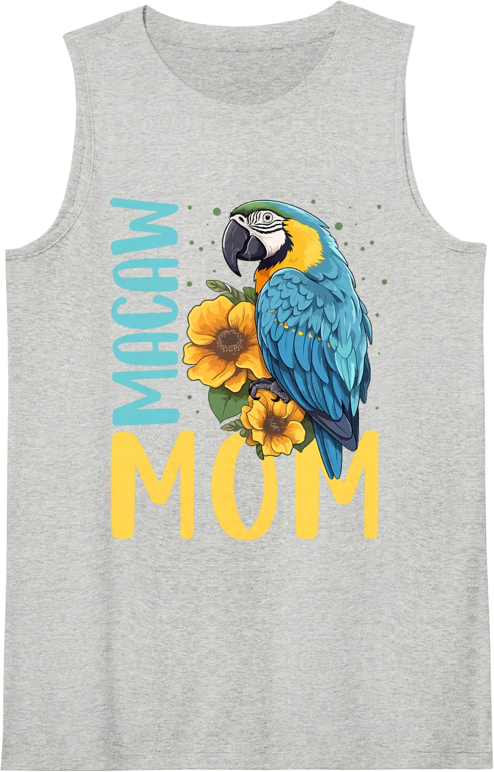 Women's Macaw Mom Shirt Macaw Shirt Mother Mama Blue Yellow Macaw Sleeveless Tank Top - Heather Grey