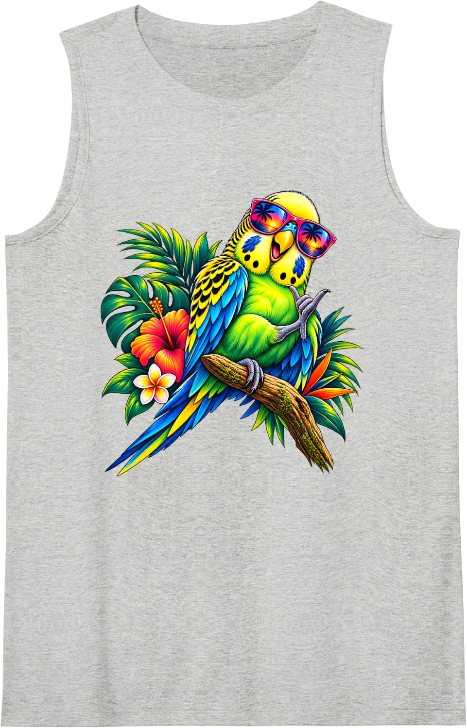 Budgie Parakeet Lover Retro Sunglasses Tropical Bird Sleeveless Tank Top - Heather Grey