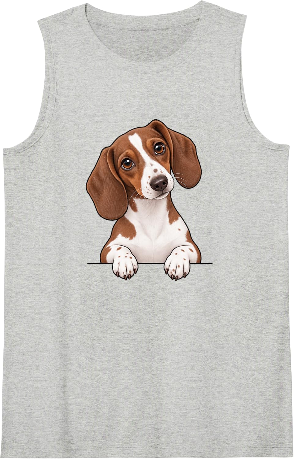 Cute Womens Girls Moms Pocket Brown Piebald Dachshund Lover Sleeveless Tank Top - Heather Grey