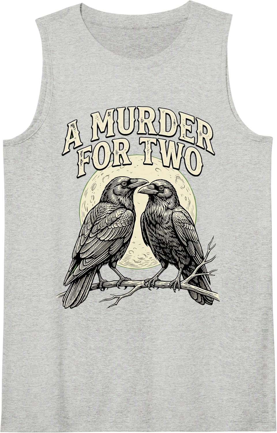 Crow A Murder for Two Funny Raven Bird Humor Moon Sleeveless Tank Top - Heather Grey