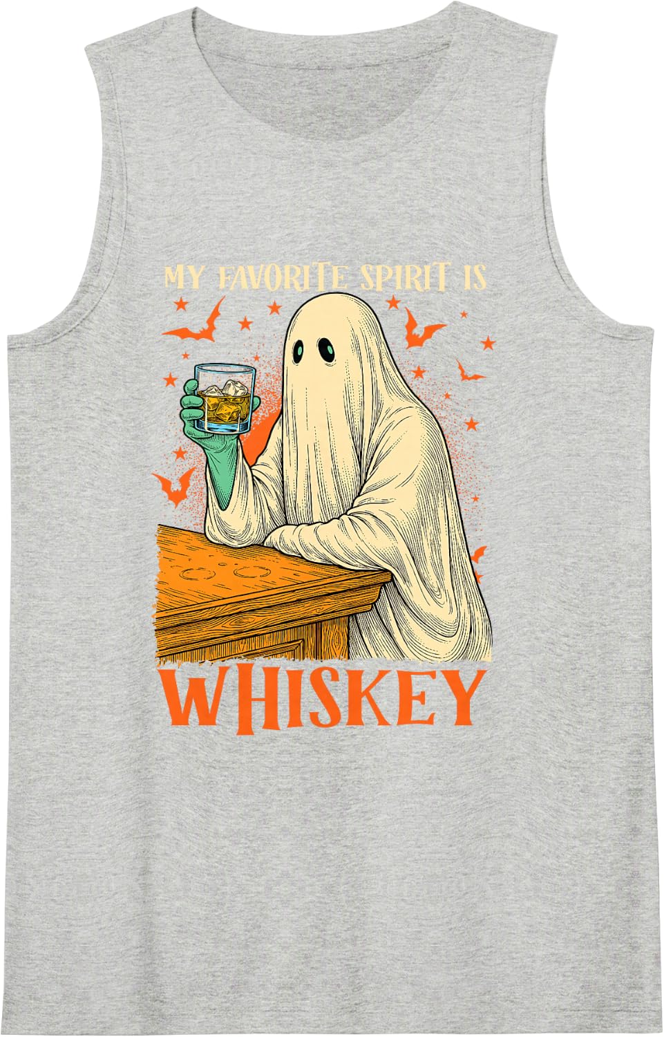 Halloween Whiskey Favorite Spirit Funny Ghost Drinking Party Sleeveless Tank Top - Heather Grey