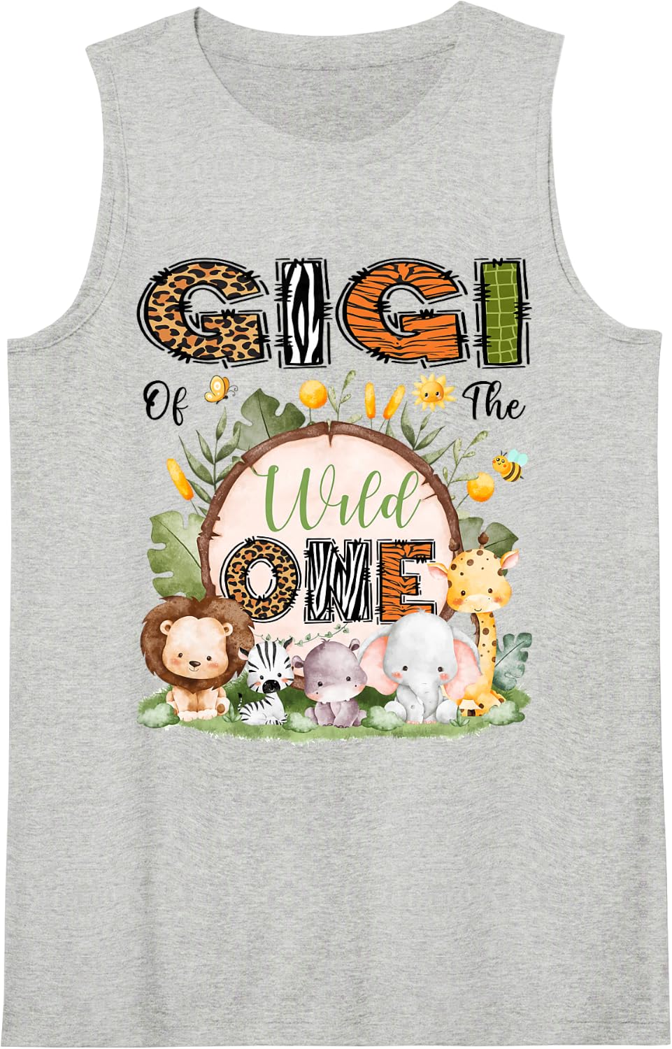 Gigi of The Wild One 1St Birthday Boy Safari Jungle Sleeveless Tank Top - Heather Grey