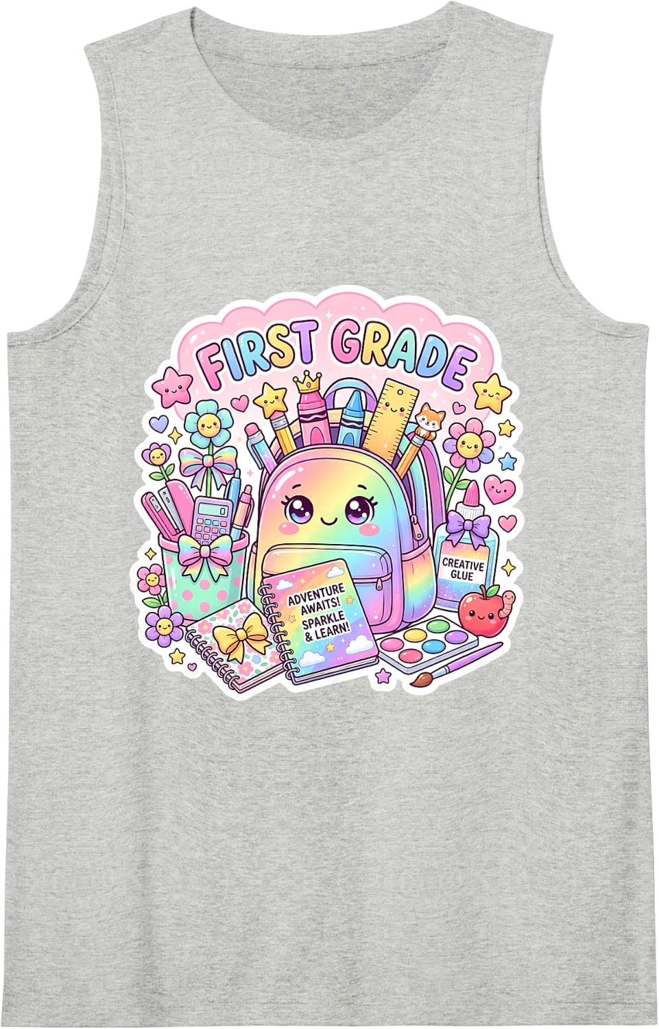 Cute Backpack 1st First Grade Back to School Girl Teacher Tank Top - Heather Grey