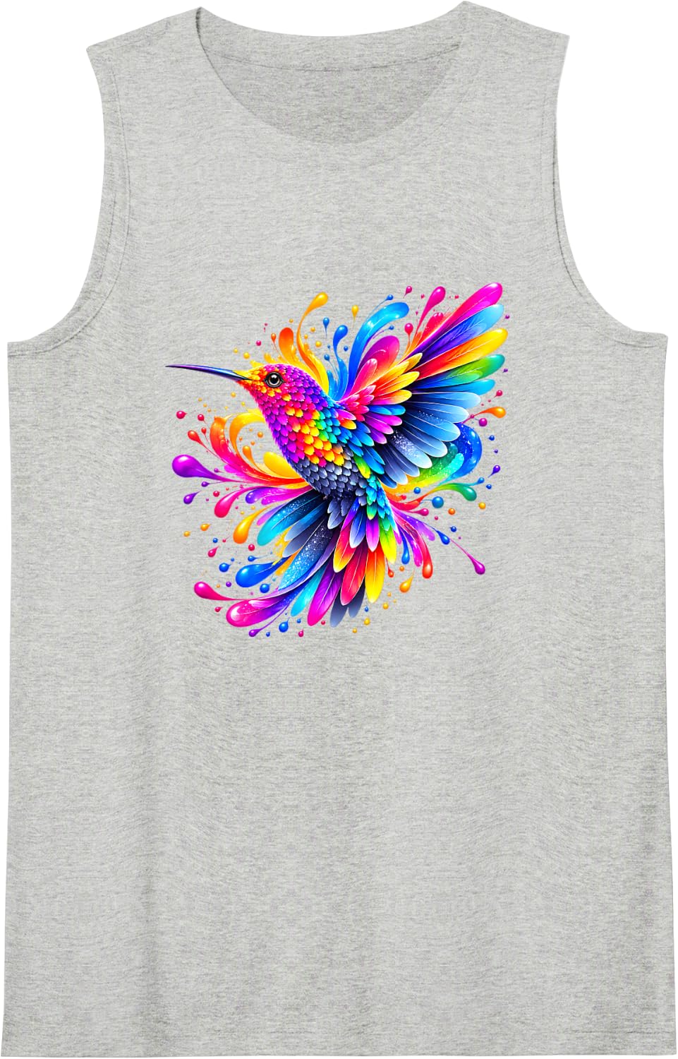 Colorful Hummingbird Splash Nature Bird Art Sleeveless Tank Top - Heather Grey