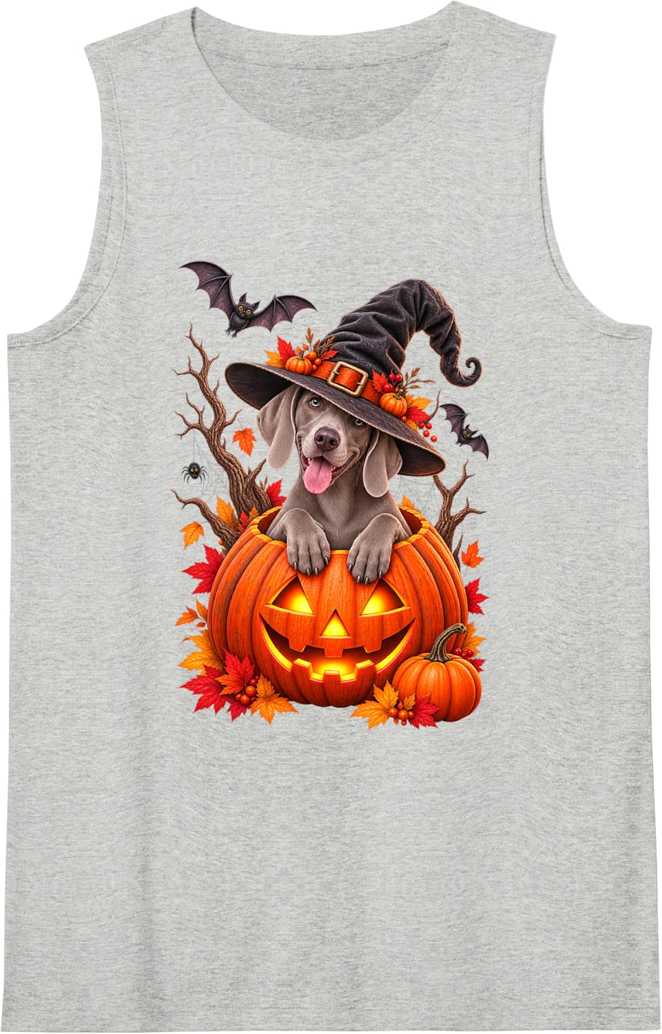 Weimaraner Pumpkin Halloween Thanksgiving Men Women Sleeveless Tank Top - Heather Grey