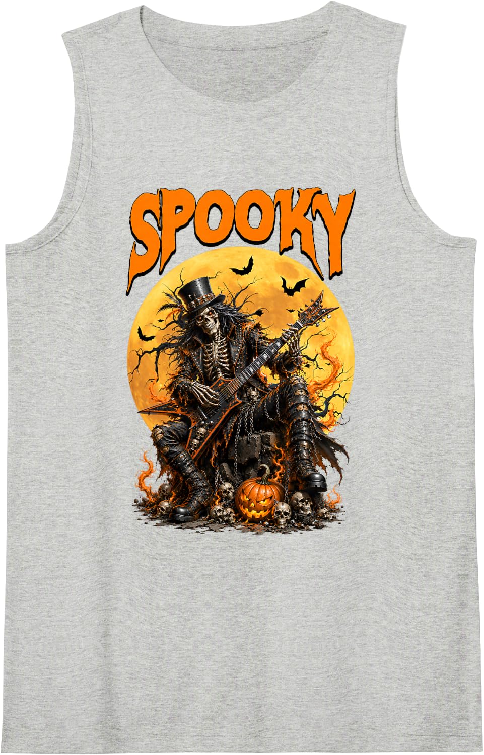 Halloween Funny Spooky Skeleton Playing Electric Guitar Men Sleeveless Tank Top - Heather Grey