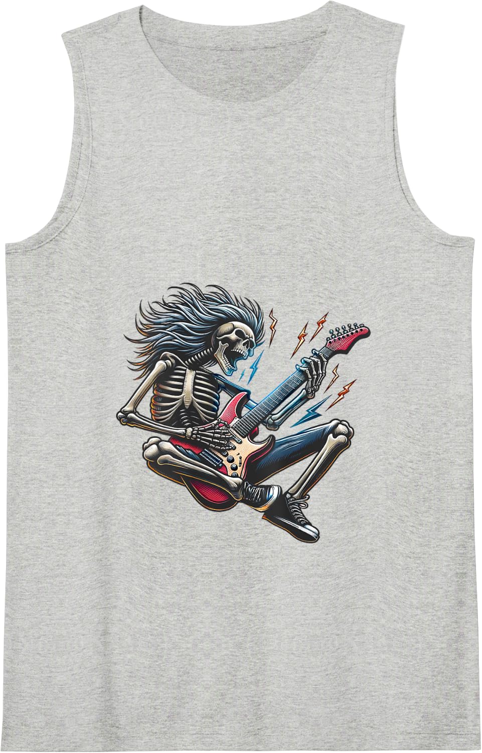 Rock My Bones Cool Vintage Skeleton Playing Electric Guitar Tank Top - Heather Grey