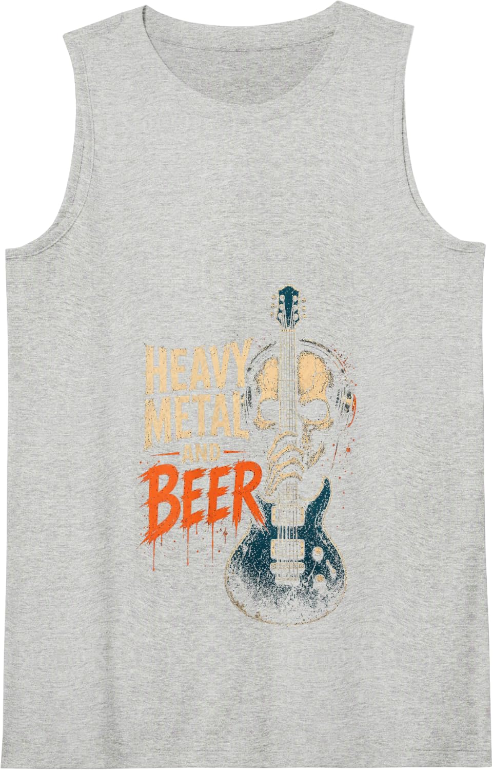 Guitar Heavy Metal and Beer Funny Guitarist Rock Gift Tank Top - Heather Grey