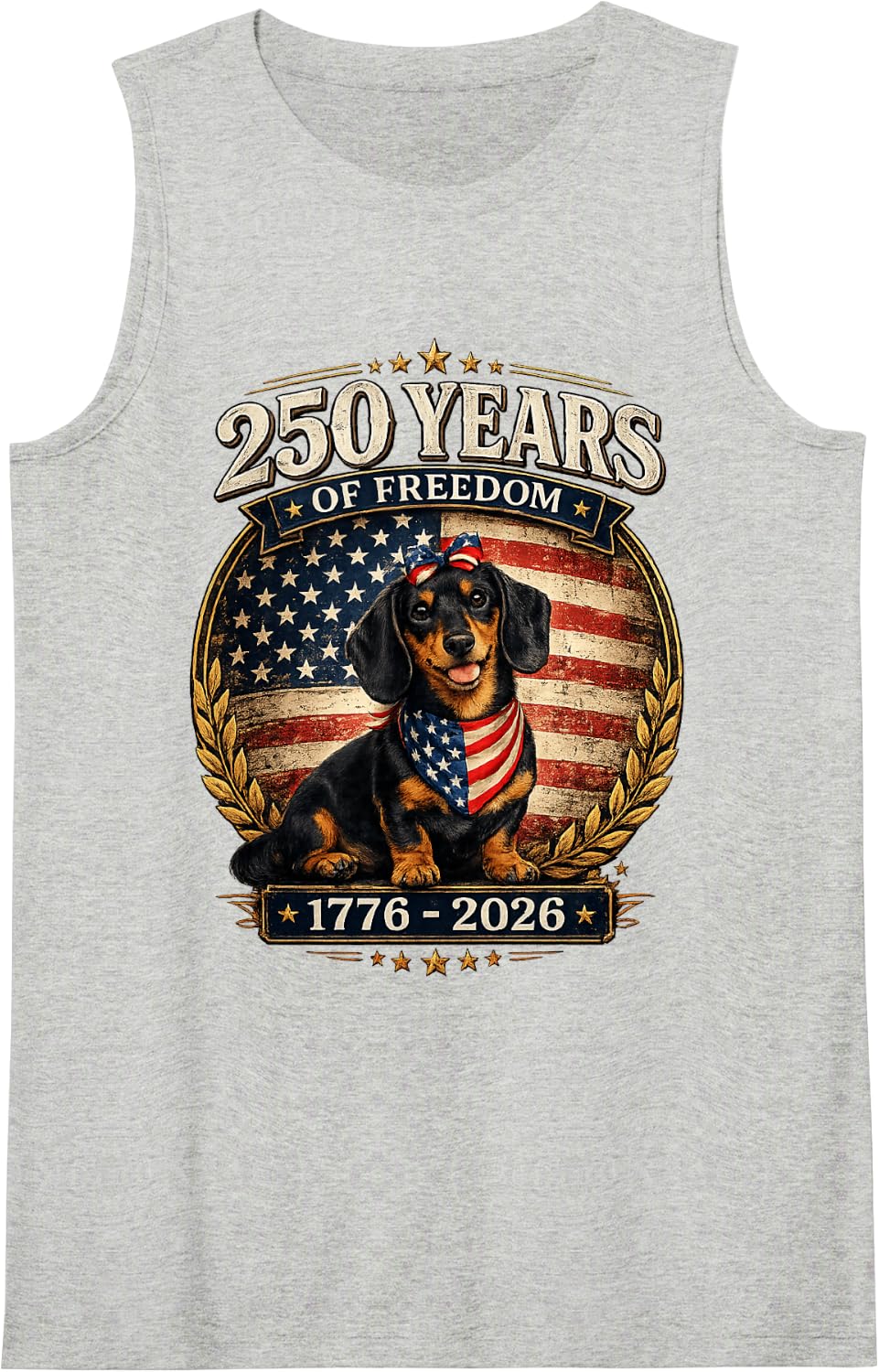 250 Years America Anniversary Dachshund 250th Anniversary Sleeveless Tank Top - Heather Grey