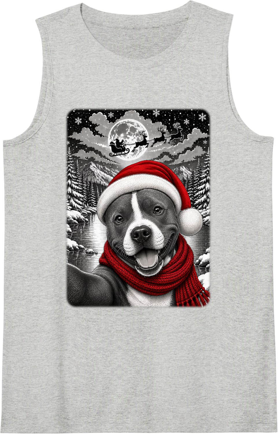 Staffordshire Bull Terrier Dog Christmas Selfie Night Starry Tank Top - Heather Grey