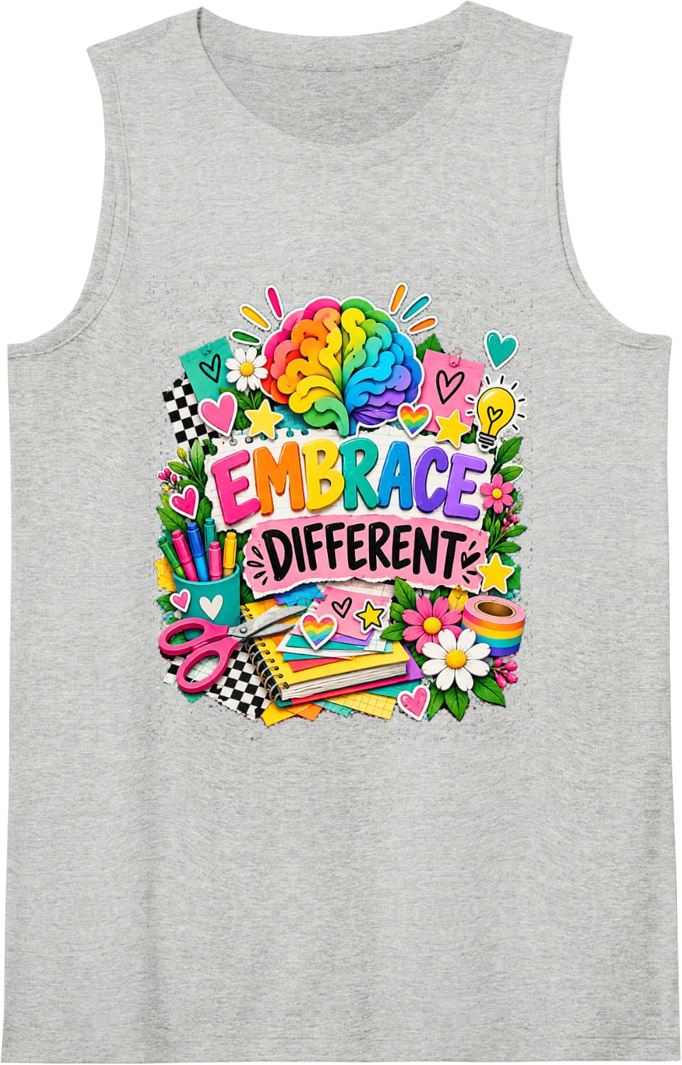 Embrace Different Neurodiversity Teacher Student Sleeveless Tank Top - Heather Grey
