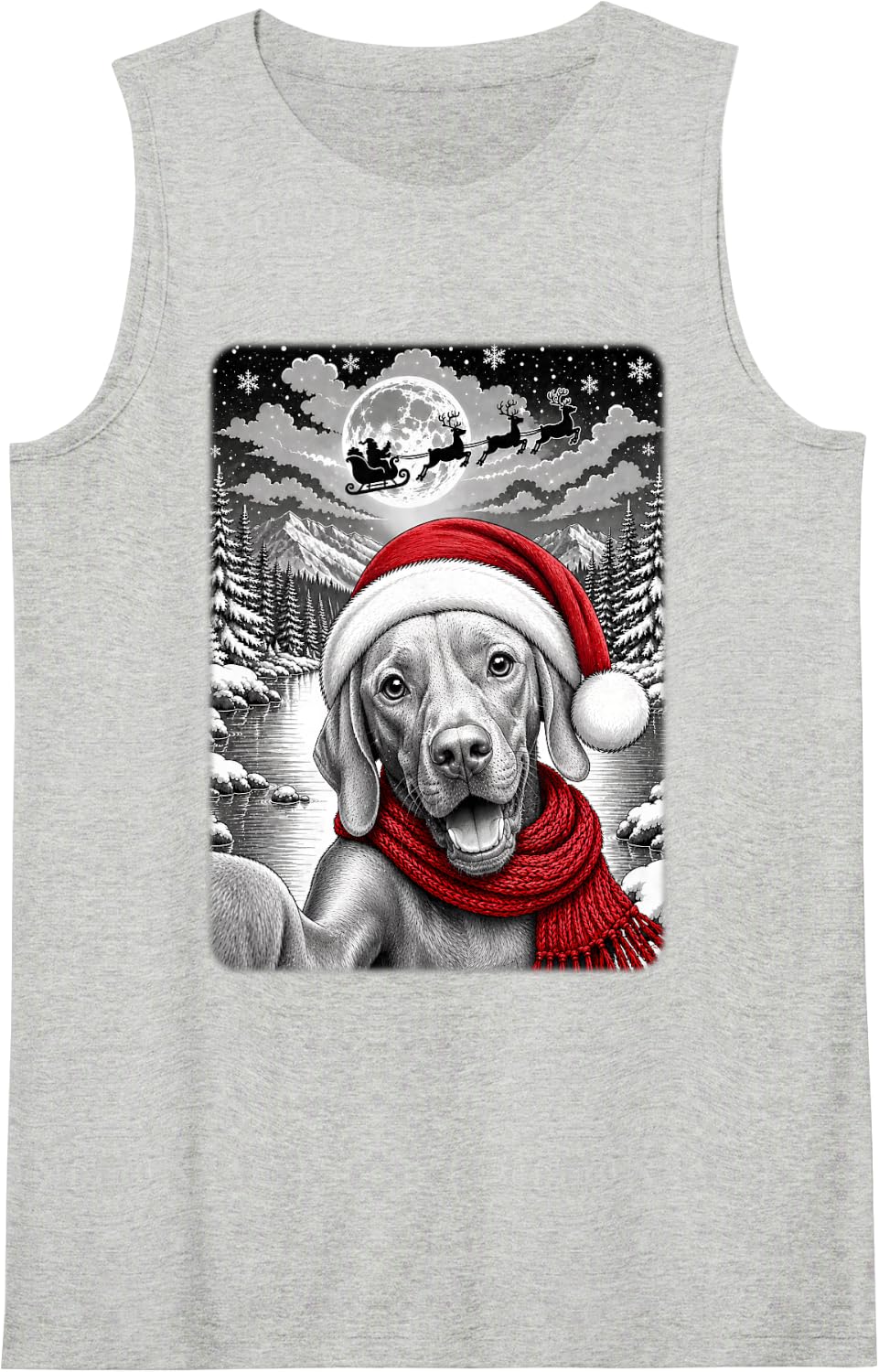 Weimaraner Dog Christmas Selfie Moon Night Starry Sky Xmas Tank Top - Heather Grey