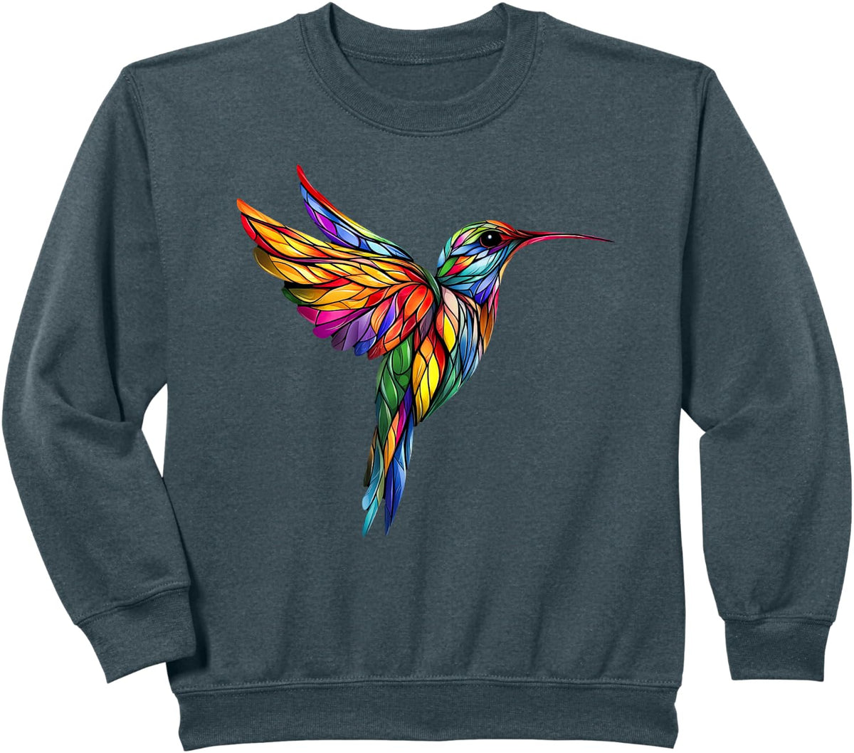 Colibri Colorful Stained Glass Hummingbird Sweatshirt - Dark Heather Grey