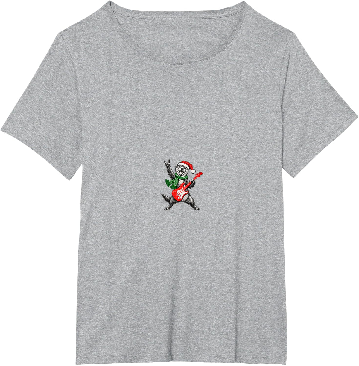 Vintage Otterly Rock Playing Guitar Funny Christmas T-Shirt - Heather Grey