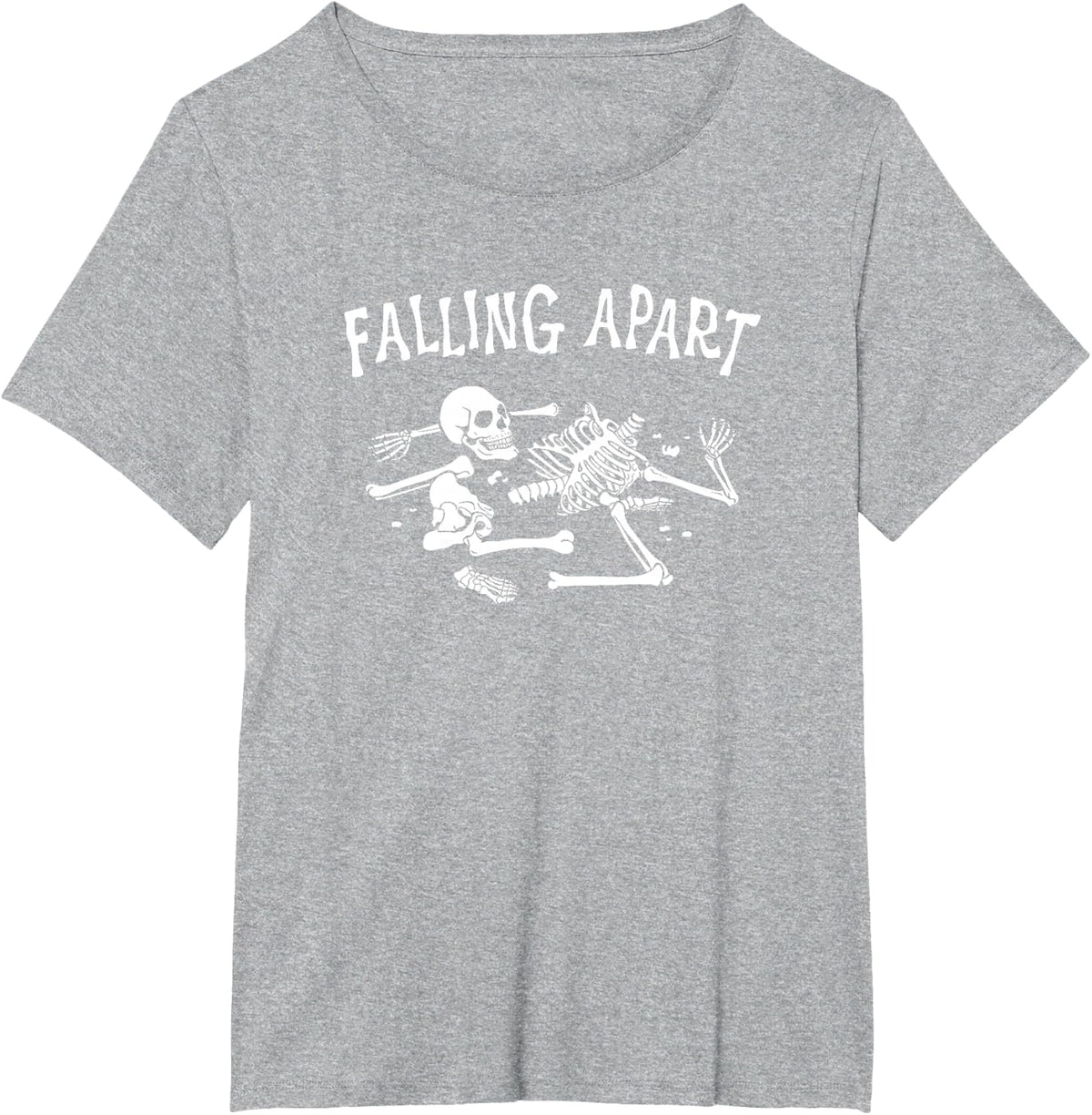 Falling Apart Skeleton, Skull Bone Pile T-Shirt - Heather Grey