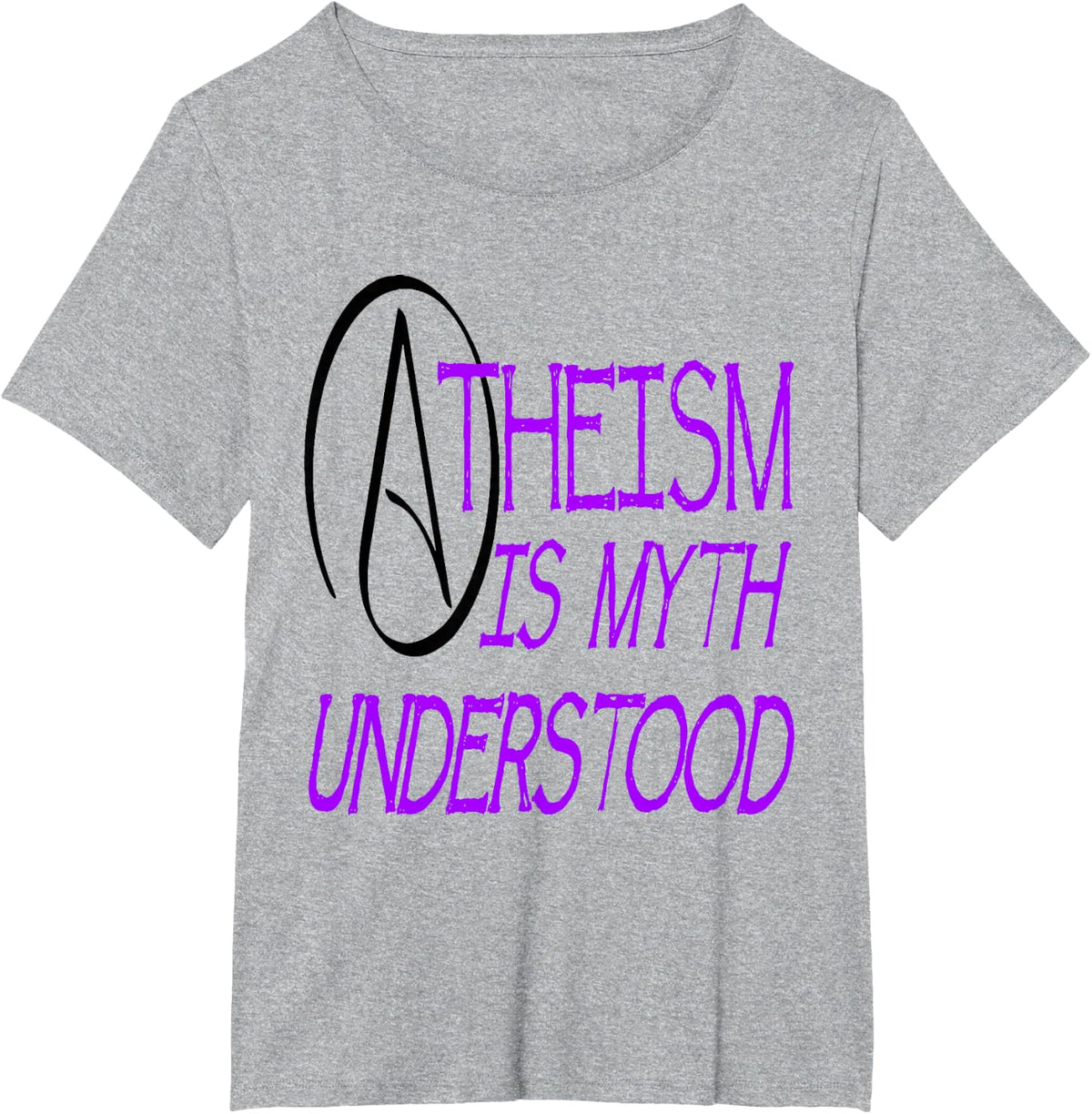 Atheism is Myth Understood Philosophical Debate Purple Text T-Shirt - Heather Grey