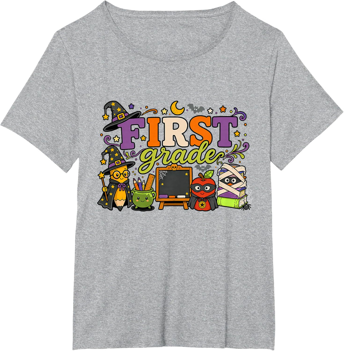 1st Grade Teacher Student Kids Halloween Spooky First Grade T-Shirt - Heather Grey