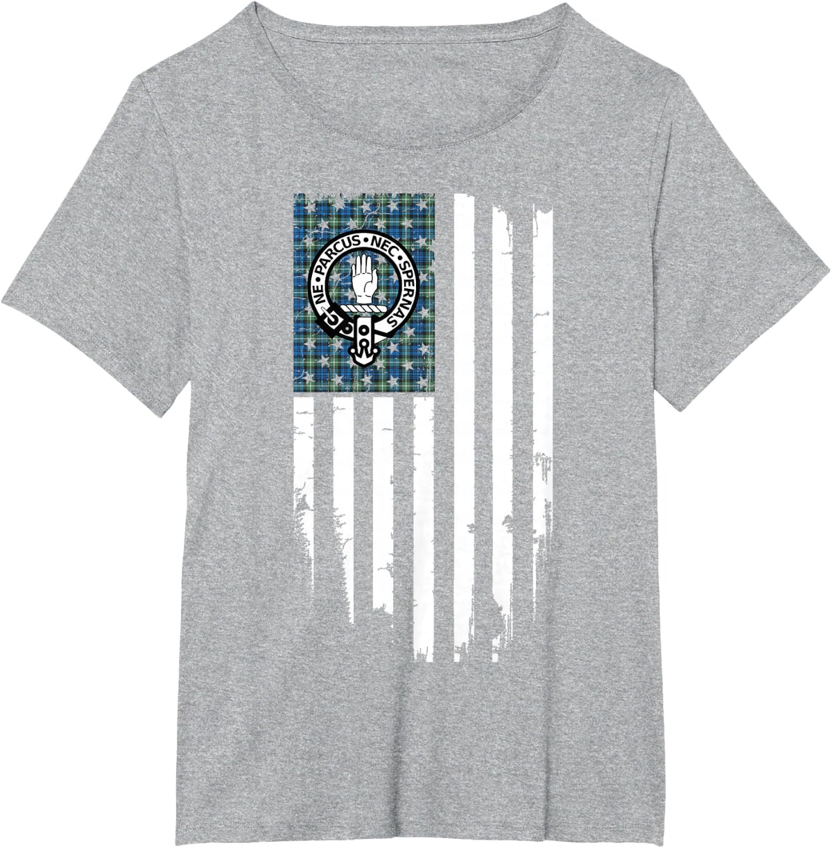 Scottish American Lamont Clan & Stripes Flag T-Shirt - Heather Grey