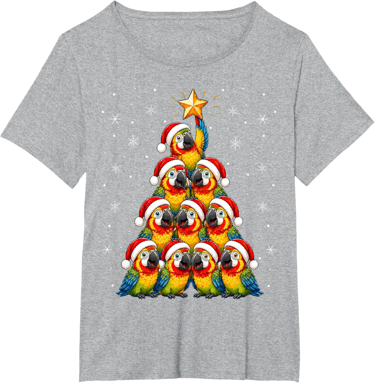Parrot Christmas Tree Cute Festive Santa Parrot Macaw Xmas T-Shirt - Heather Grey