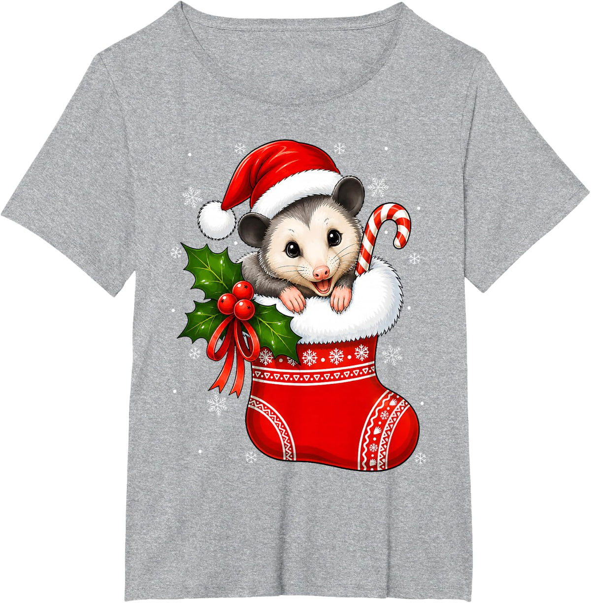Opossum Christmas Stocking Cute Festive Opossum Xmas T-Shirt - Heather Grey