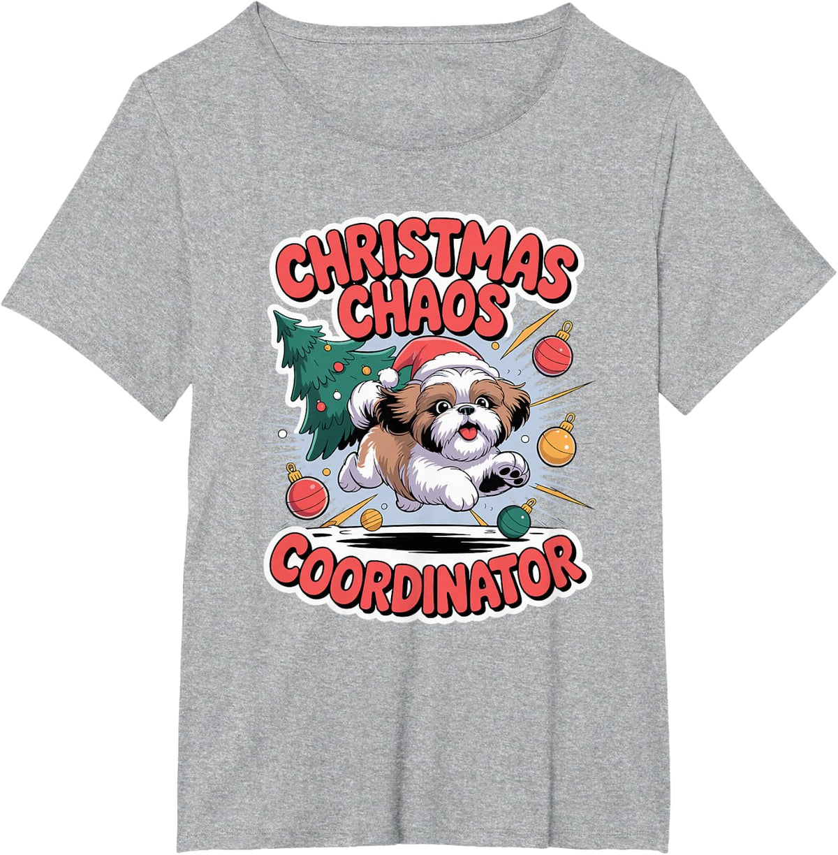 Christmas Chaos Coordinator Xmas Puppy Funny Shih Tzu T-Shirt - Heather Grey