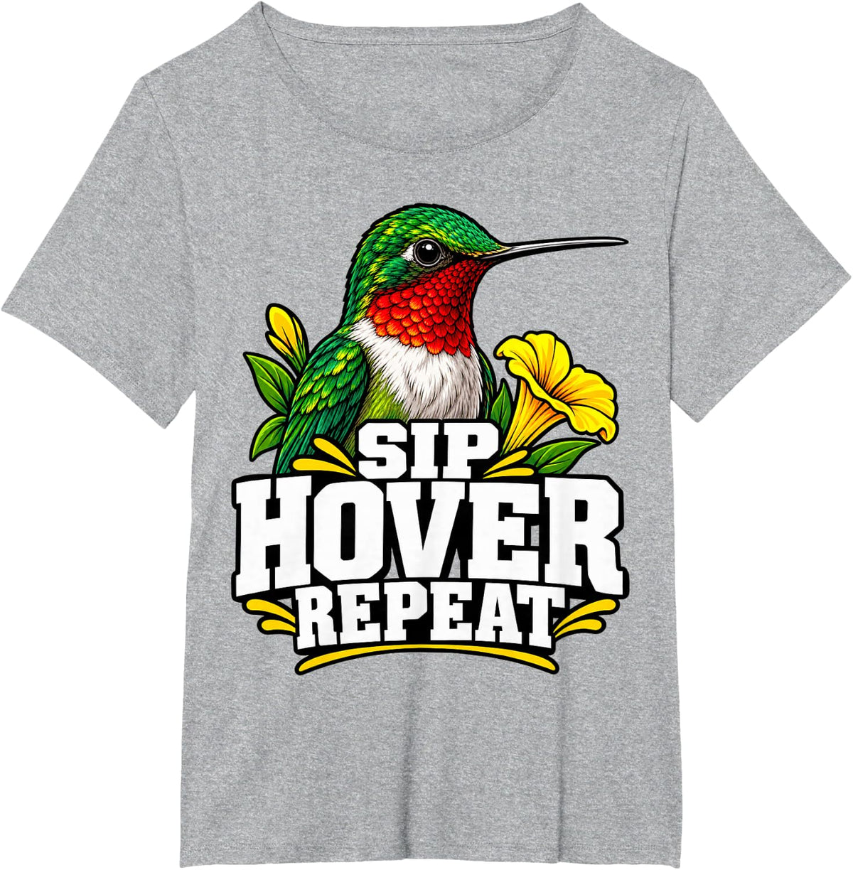 Hummingbird Sip Hover Repeat Bird Lover Birding T-Shirt - Heather Grey