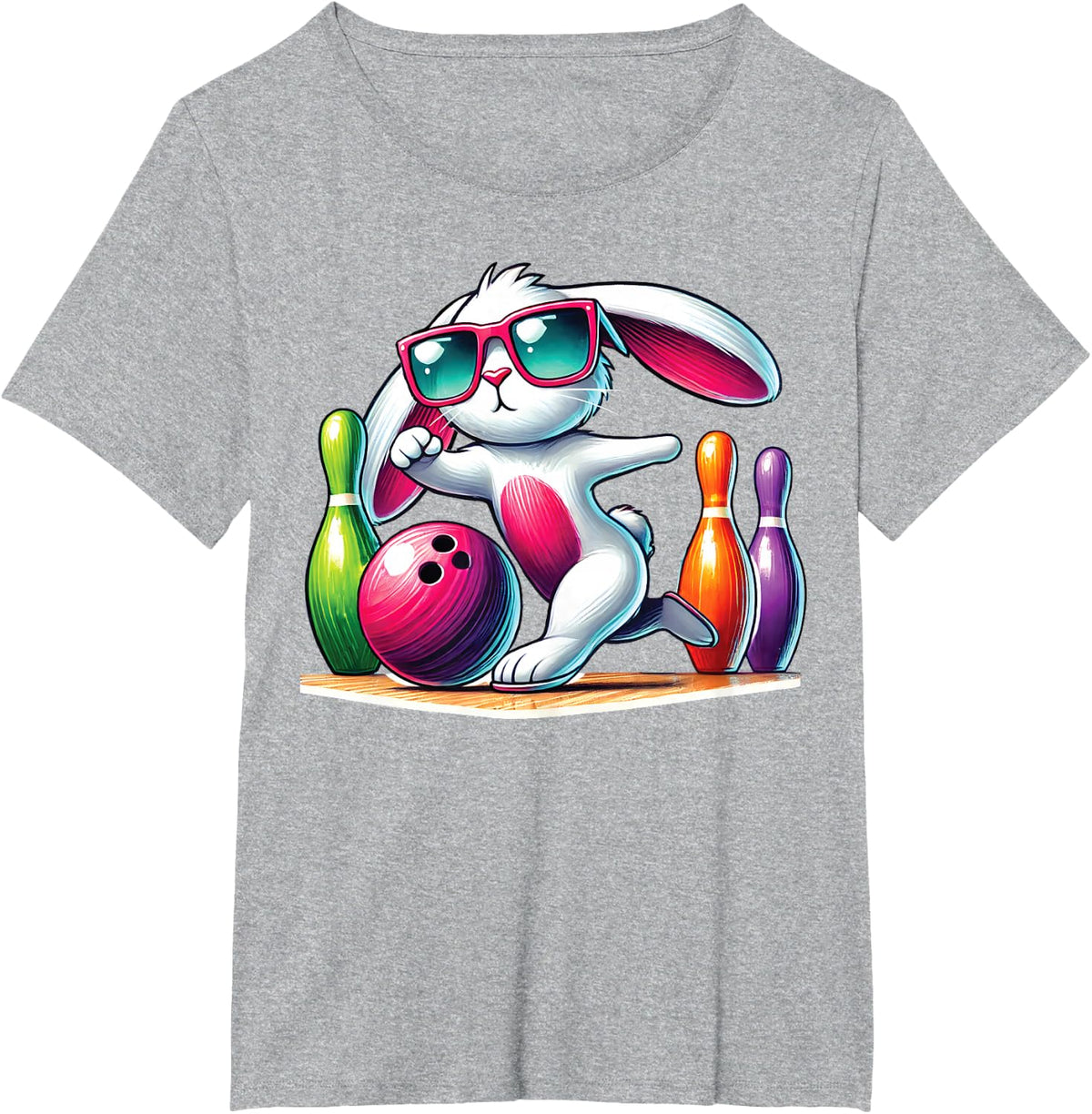 Cute Bunny Playing Bowling Ball & Pins Egg Hunting Easter T-Shirt - Heather Grey