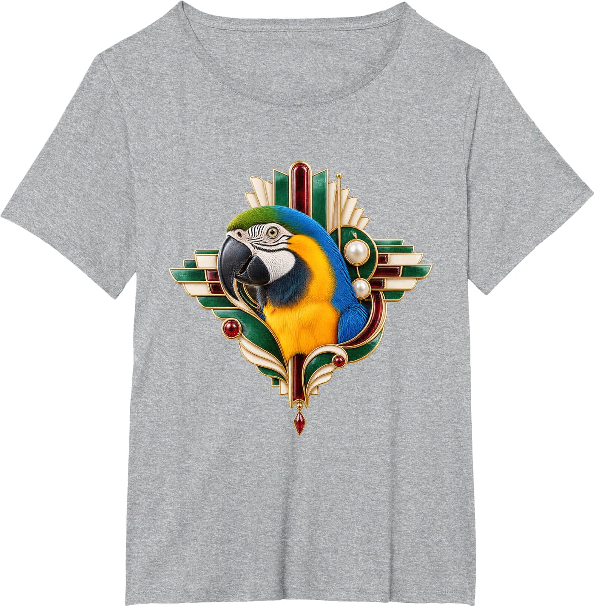 Blue and Gold Macaw with Jade Deco T-Shirt - Heather Grey
