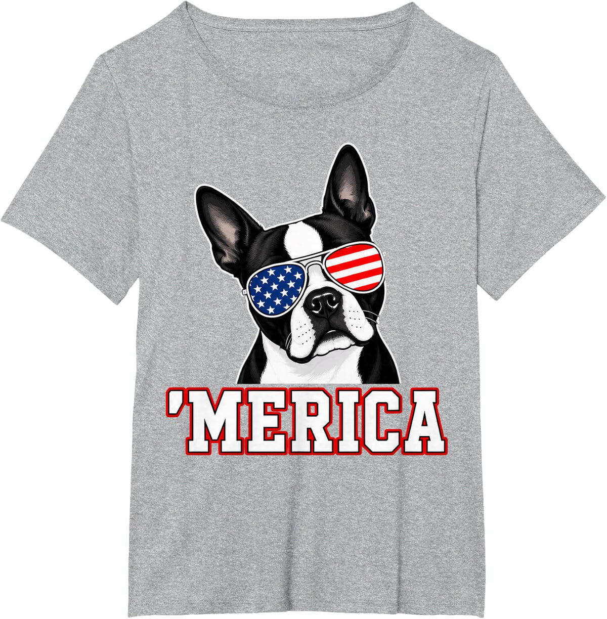 Merica Boston Terrier 4th of July T-Shirt - Heather Grey