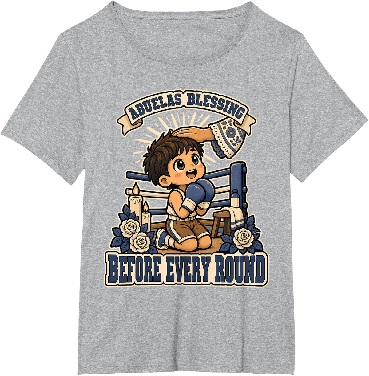 Abuelas Blessing Before Every Round Kids Boxing T-Shirt - Heather Grey