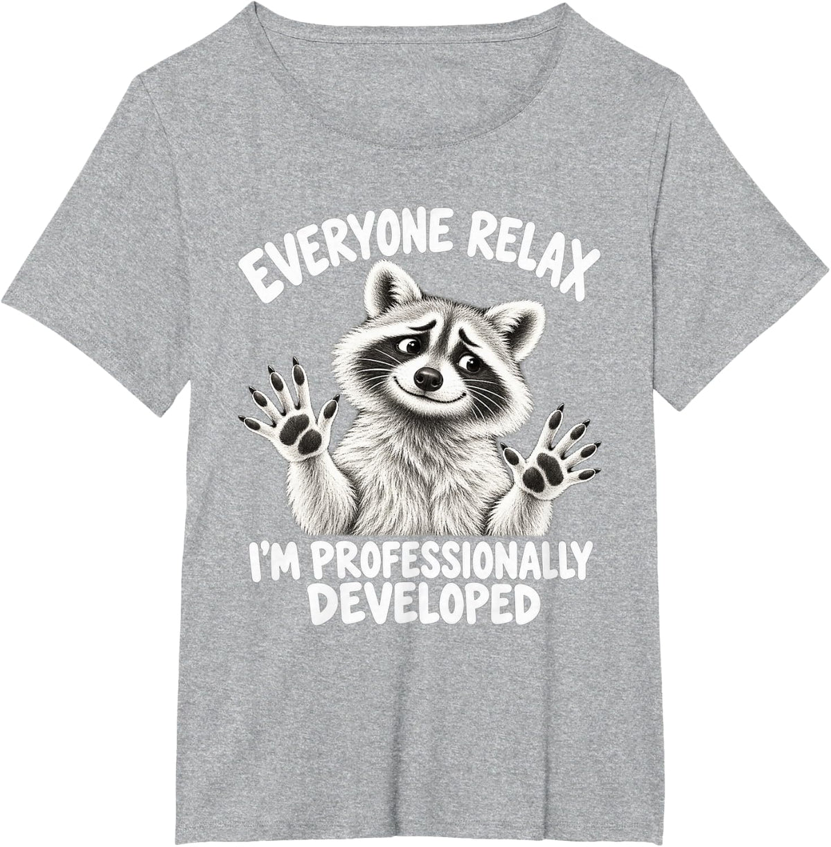 Line Art Raccoon Everyone Relax I'm Professionally Developed T-Shirt - Heather Grey