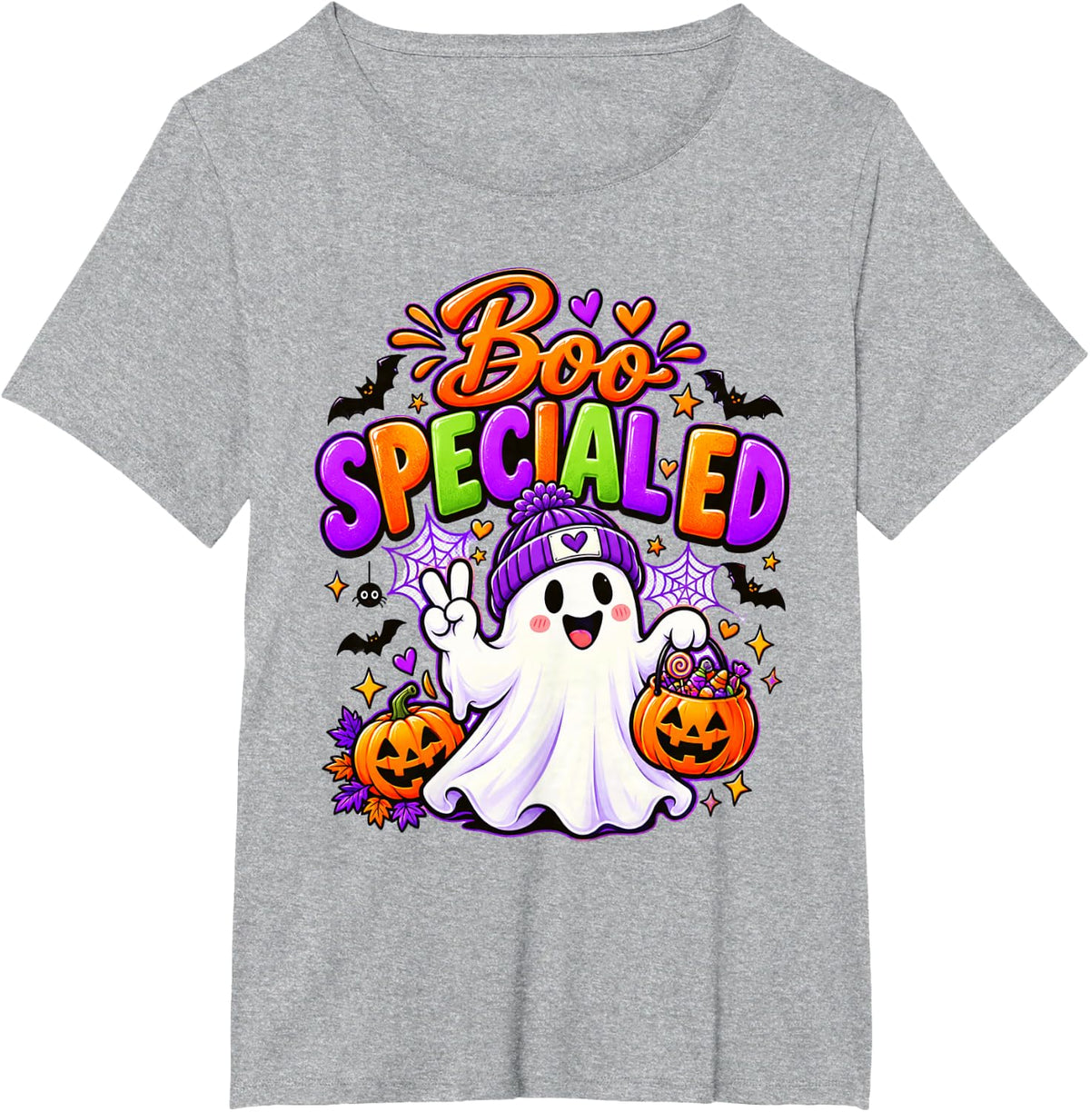 Boo Special Ed Teachers Cute Ghost Halloween Spooky Pumpkins T-Shirt - Heather Grey