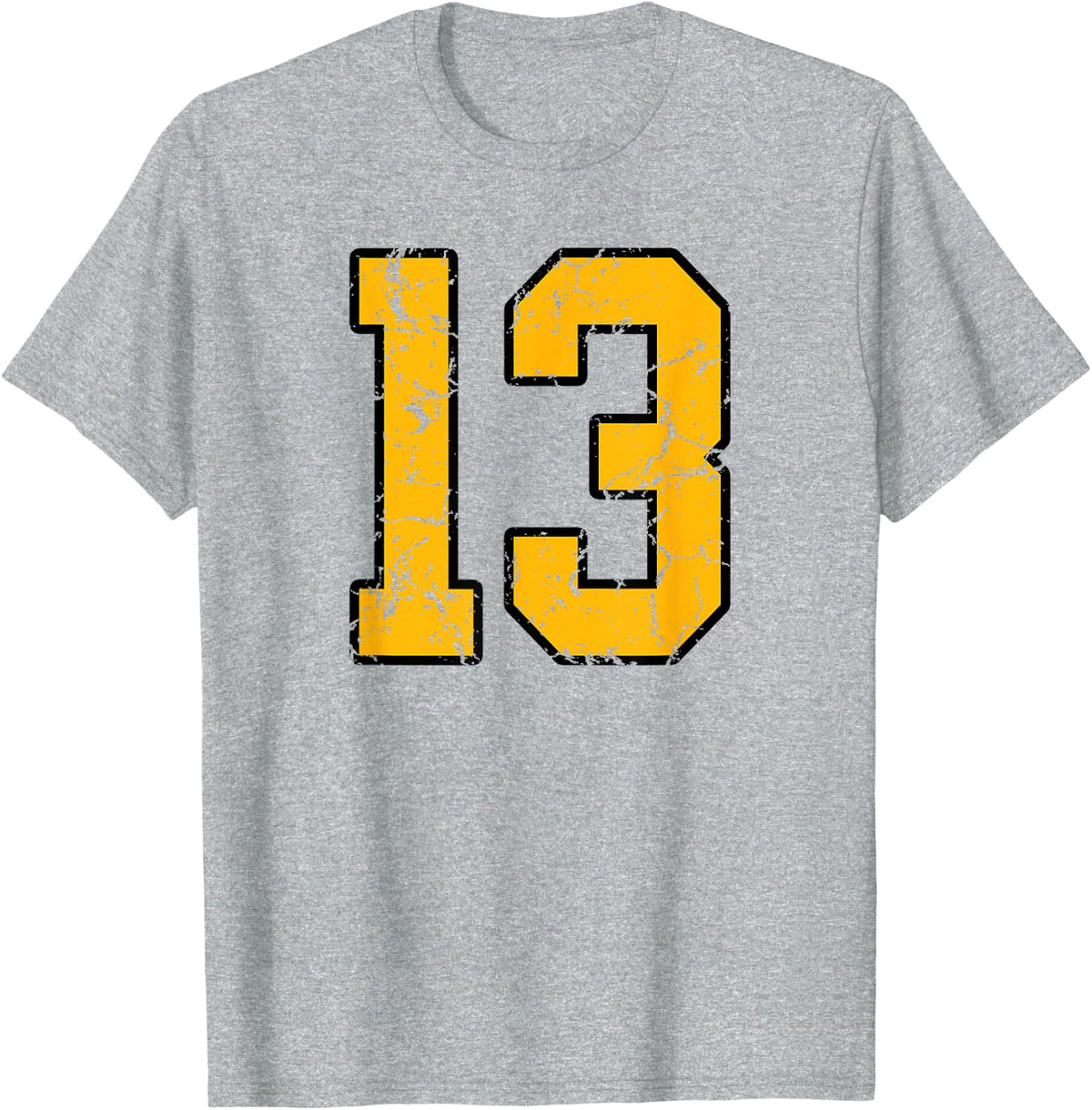 Gold and Black Sports Number 13 Jersey Uniform Player T-Shirt - Heather Grey