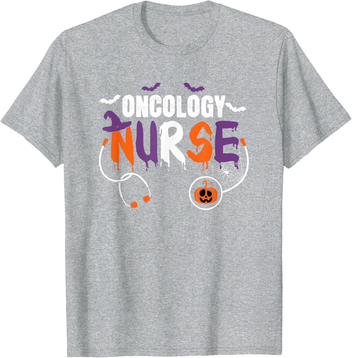 Oncology Nurse Halloween Stethoscope Pumpkin for Men Women T-Shirt - Heather Grey