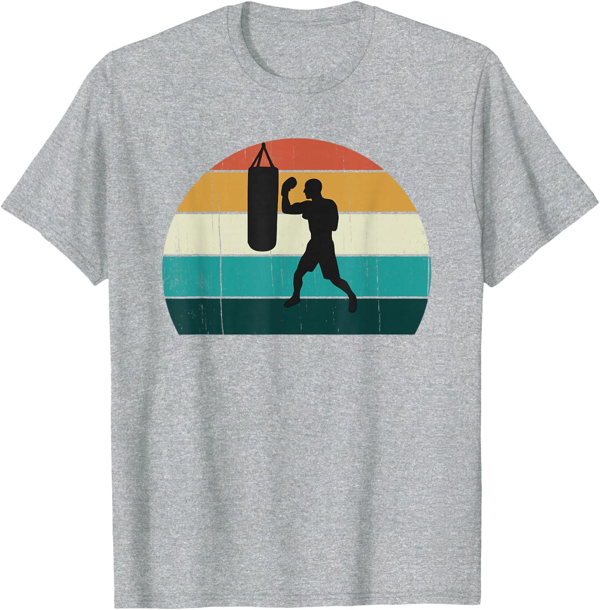 Retro Boxing/Boxer Training - Vintage Sunset Heavy Bag T-Shirt - Heather Grey