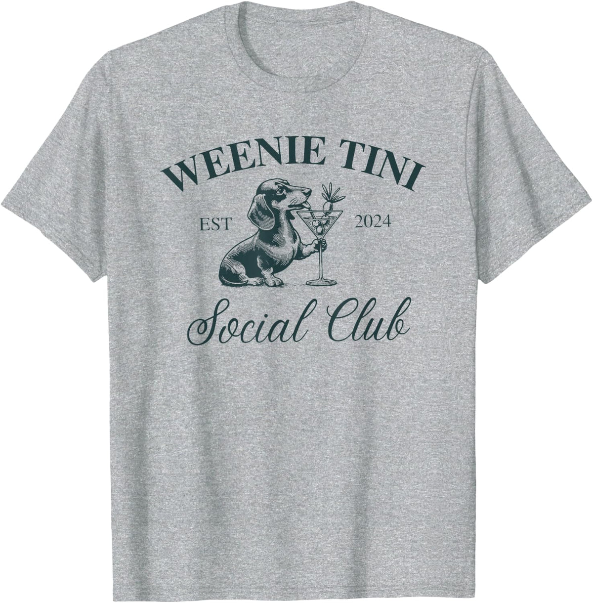 Weenie Tini Social Club, Dachshund Weiner Dog T-Shirt - Heather Grey
